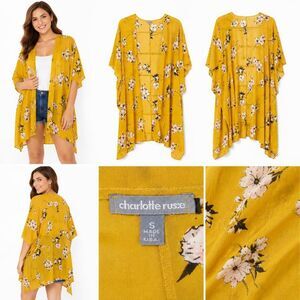 Charlotte Russe Mustard Yellow Floral Kimono Cardigan M